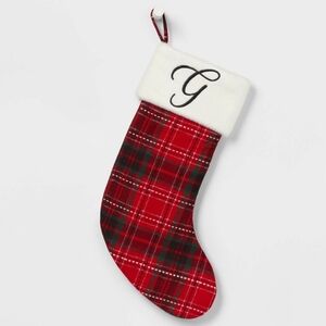 20" Plaid Monogram 'G' Christmas Holiday Stocking with Faux Fur Cuff Red/Green/